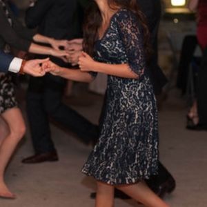 Eliza J Fit and Flare Navy Lace Dress